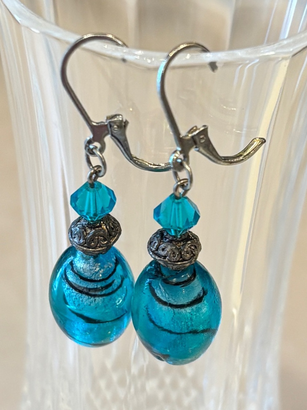 🩵 Blue Czech Glass & Swarovski Earrings 🩵